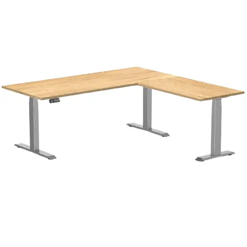 Desky Hardwood L-Shape Sit Stand Desk 180X175cm White Oak And Space Grey Leg 1