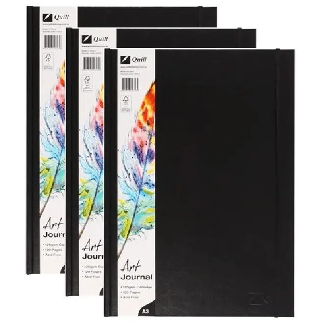 3 Pack Quill Art Journal Diary Hard Cover 125Gsm 120 Pages A3 Black 1