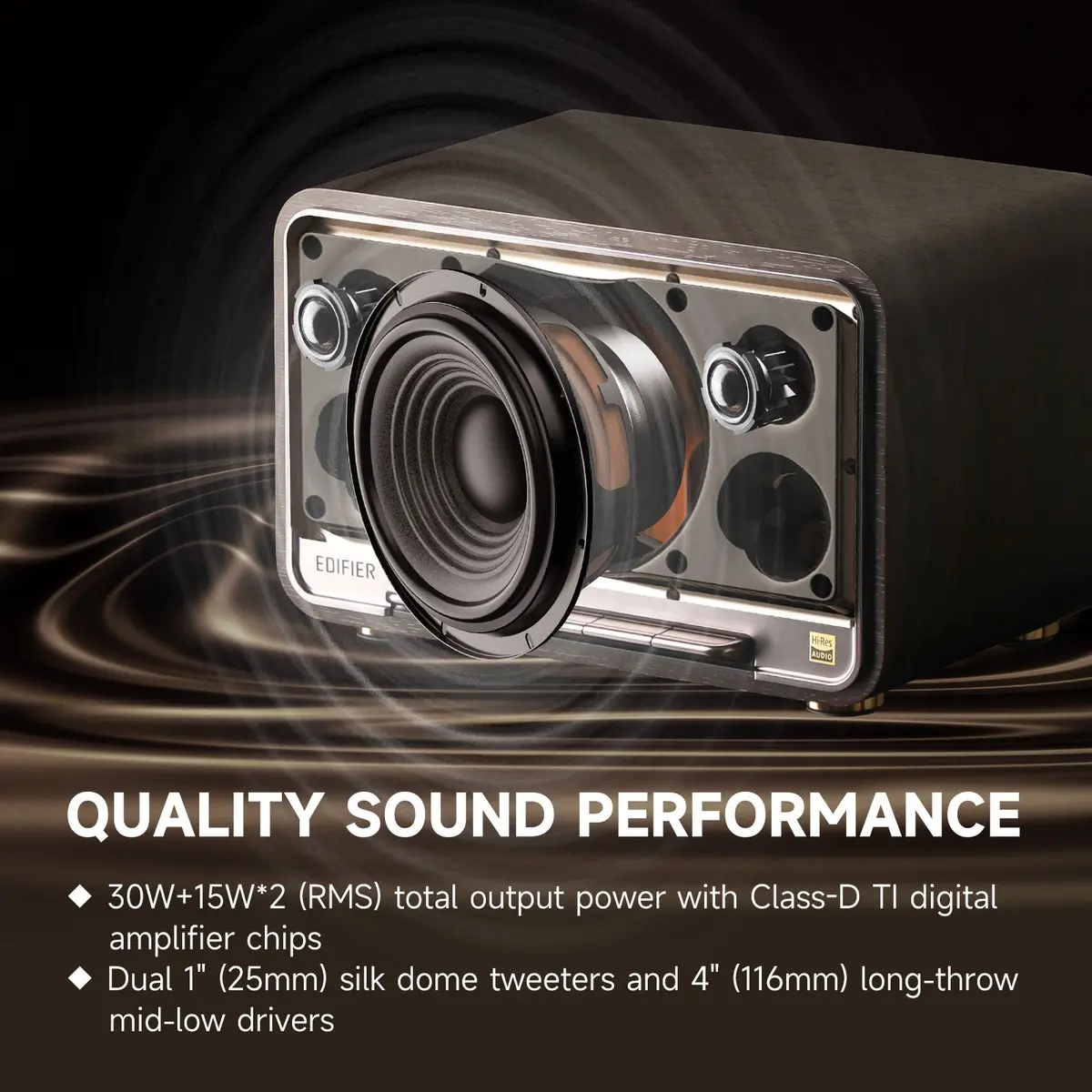 Edifier Tabletop Bluetooth Speakers Portable Wireless Speaker Wi-Fi Bluetooth Compatible Airplay2 (Black Walnut) 2