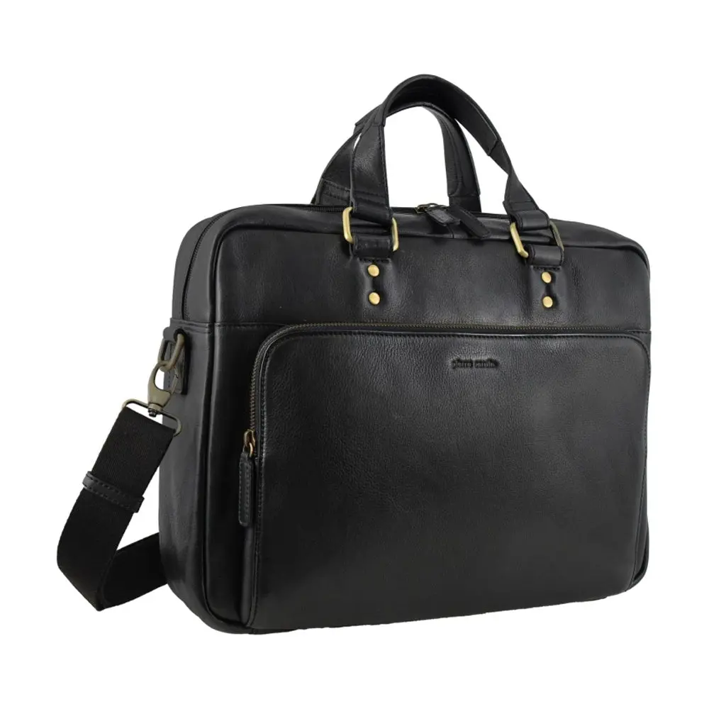 Pierre Cardin Men's Leather Rustic Business/Laptop Shoulder Bag 41X29cm Black 1