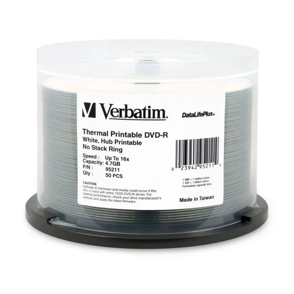 Verbatim Dvd-R White Wide Thermal 16X Speed Blank Discs 4.7Gb 50Pc 1