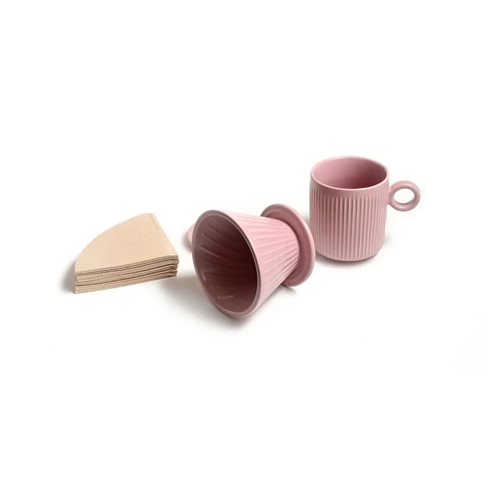 Coffee Culture 320Ml Ceramic Coffee Pour Over Mug/Dripper With Filter Set (Pink) 1