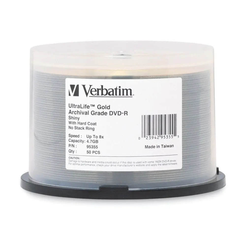 Verbatim Dvd-R Gold Archival Grade Hard Coat 8X Speed Bank Discs 4.7Gb 50Pc 1