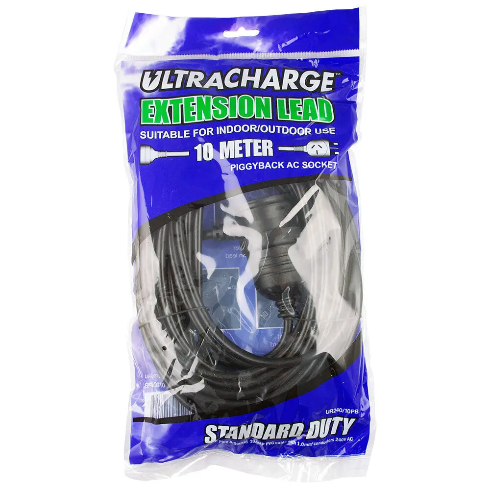 Ultracharge 10M Extension Lead 10A With Piggy Back Plug (Black) 1