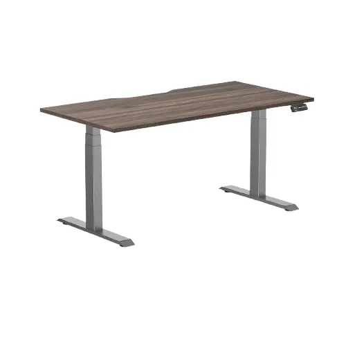 Desky Dual Scalloped Melamine Sit Stand Desk - Jarrah Legno / 1500X750mm / Space Grey 1