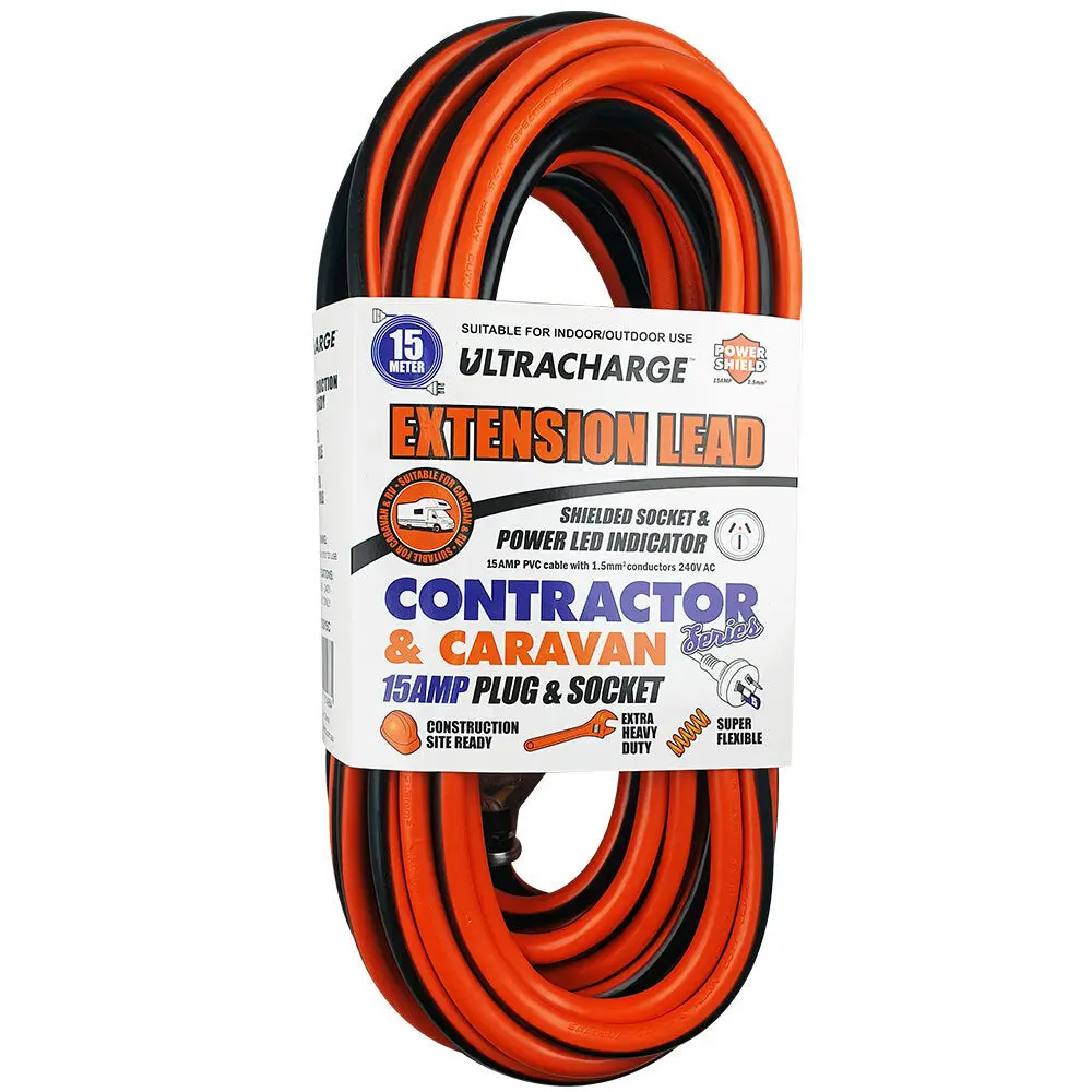 Ultracharge 15M Heavy Duty Extension Lead 15A 240V (Red) 1