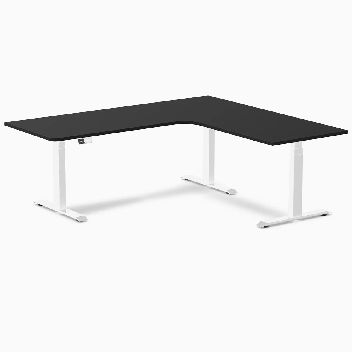 Desky L-Shape Melamine Sit Stand Desk 200Cm - Right Return Black Top And White Leg 1