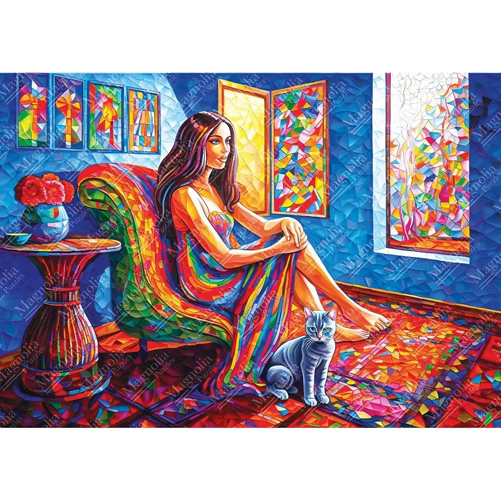 Magnolia Puzzles 1000Pc Woman With Cat Puzzle 2