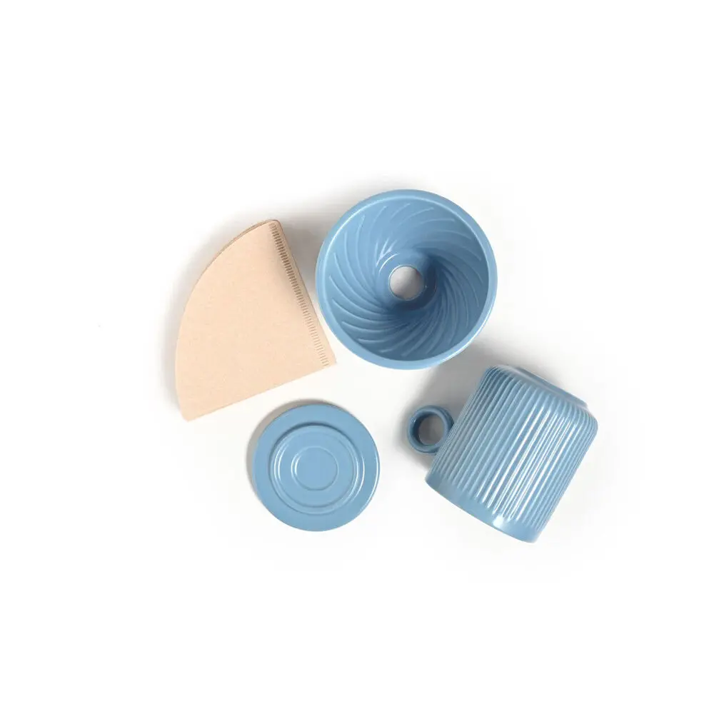 Coffee Culture 320Ml Ceramic Coffee Pour Over Mug/Dripper With Filter Set (Blue) 1