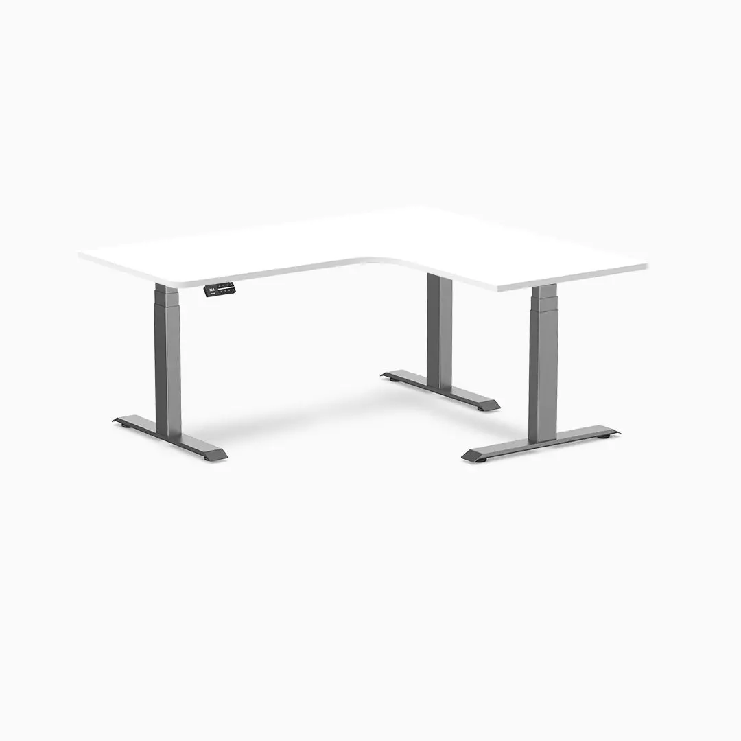 Desky L-Shape Melamine Sit Stand Desk 160Cm - Right Return White Top And Space Grey Leg 1