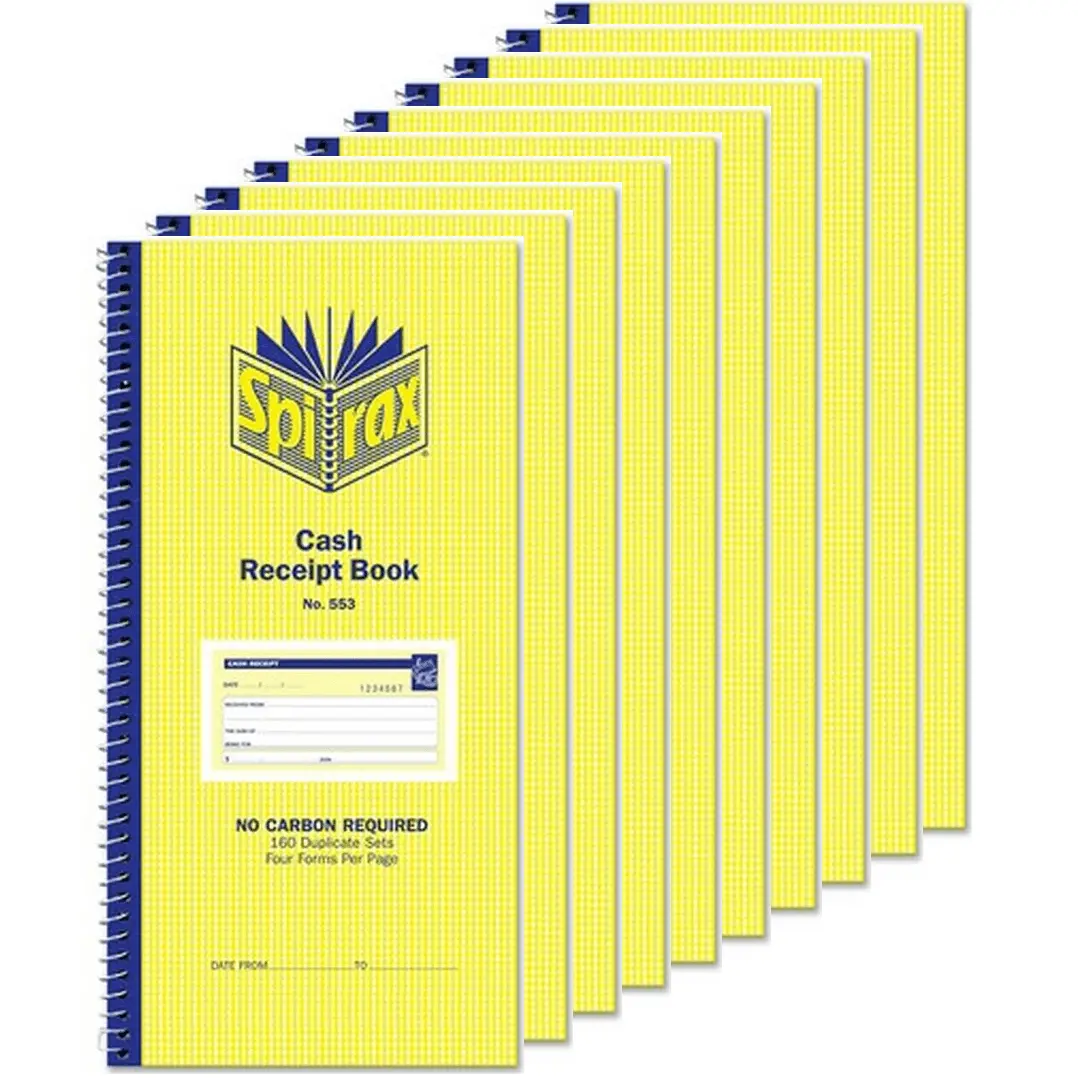 Spirax 553 Cash Receipt Book 279X144mm No Carbon Required 10 Pack Bulk 1