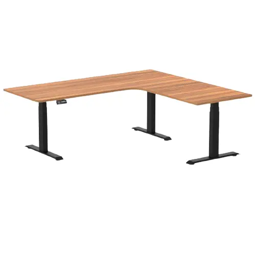 Desky L-Shape Melamine Sit Stand Desk 200Cm - Left Return Prime Oak Top And Matte Black Leg 1