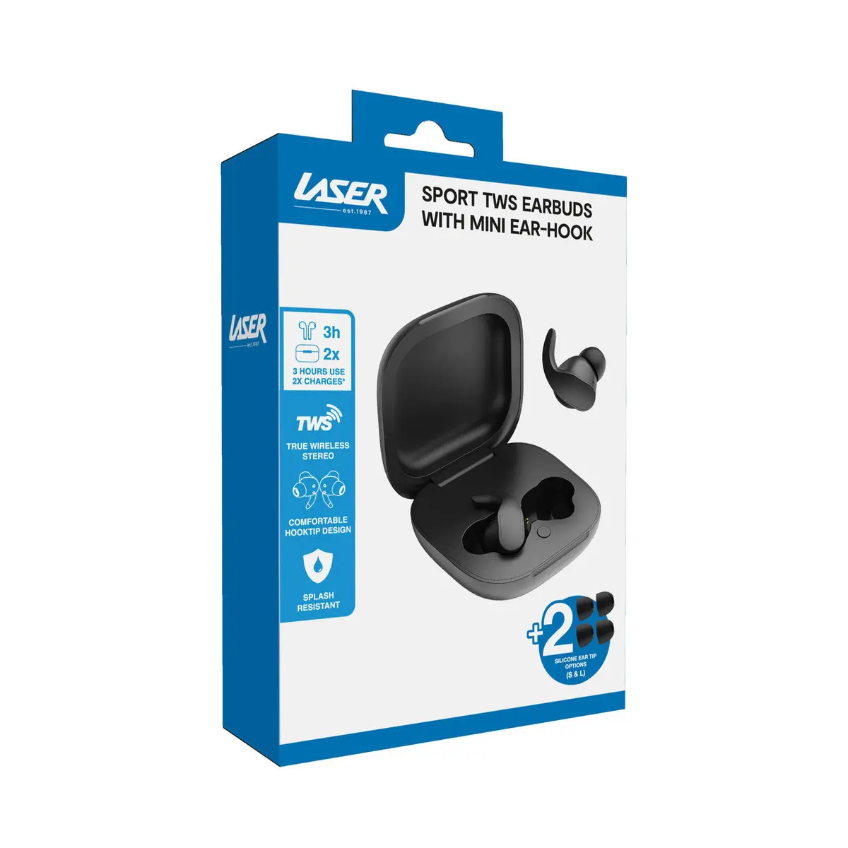 Laser Sport Tws Earbuds With Mini Ear-Hook Black 2