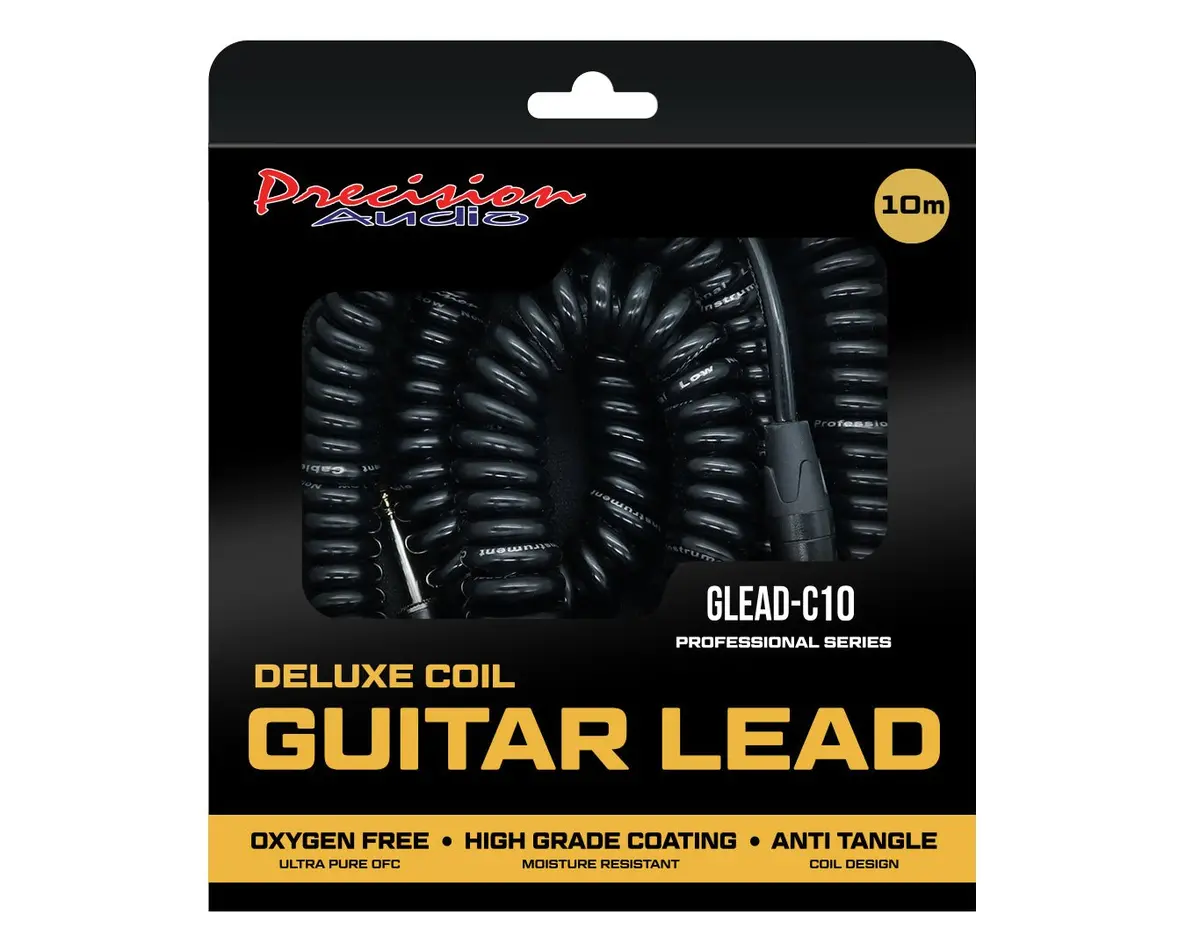 Precision Audio Guitar Coil Cable 1/4" Jack Premium Lead 10M 1