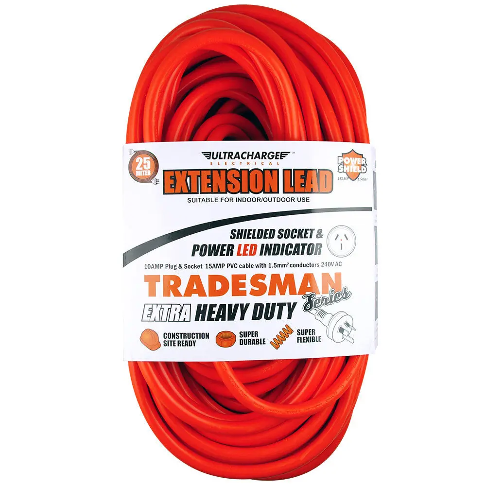 Ultracharge 25M Extension Lead 10A Extra Heavy Duty (Red) 1