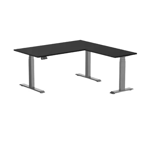 Desky Eco L-Shape Melamine Sit Stand Desk 150 X 155 Cm Black Top And Space Grey Leg 1
