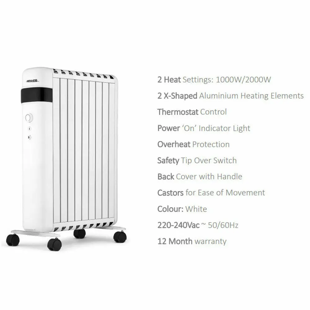 Heller 2000W Oil Free Electric Column Heater (White) 2