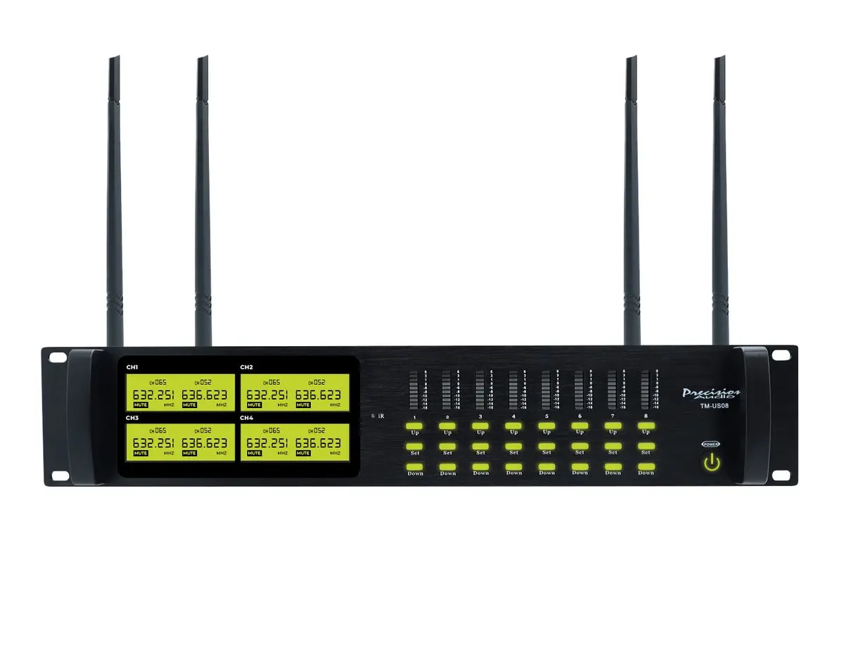 Precision Audio 8 Channel Uhf Wireless Headset Microphone System Rack Mount Lcd Display 2