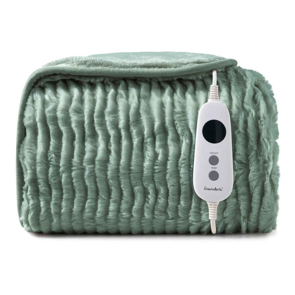 Dreamaker Eyelash Fleece Reversible Heated Throw - Faded Green/Sage 1