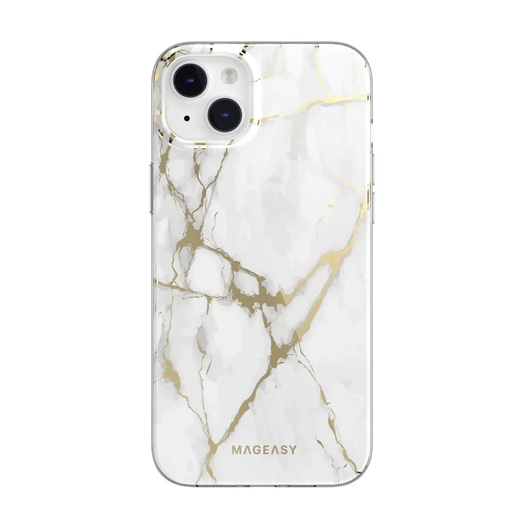 Mageasy Marble Case Iphone 14 Plus - Champagne White Magsafe 1