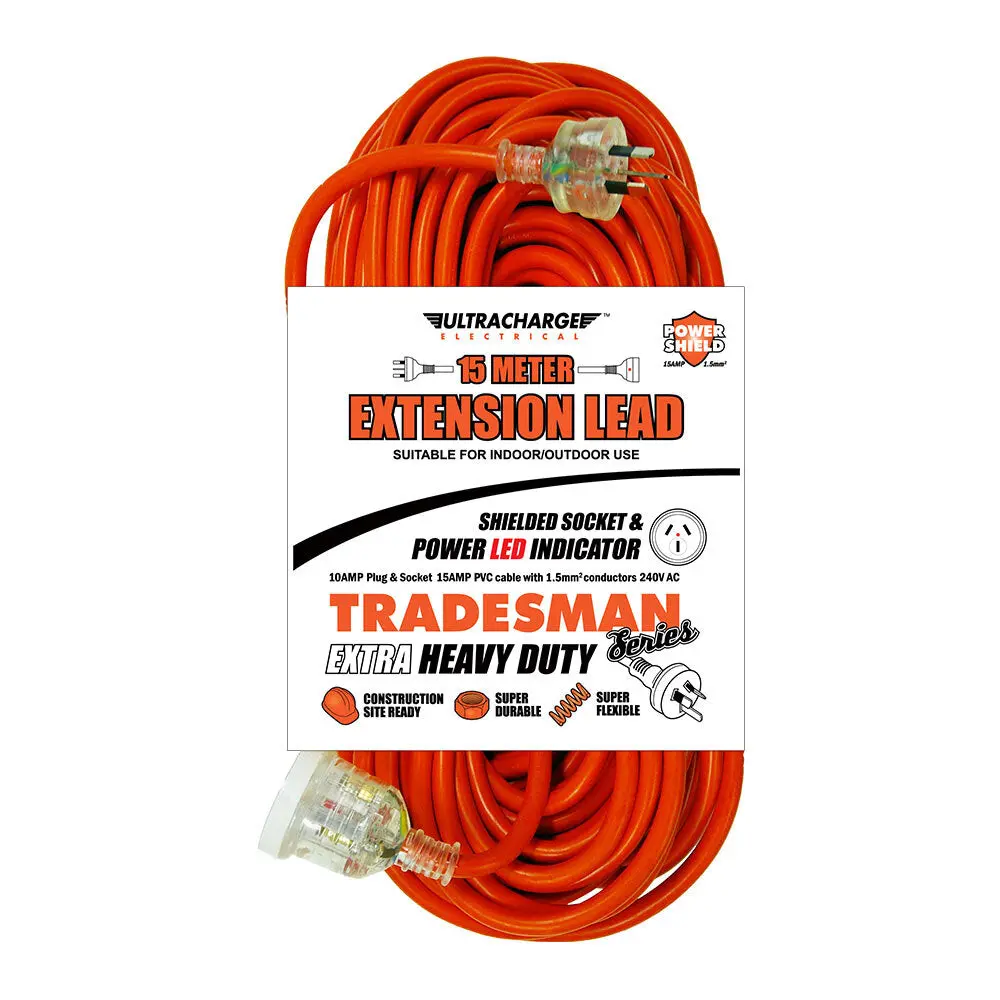 Ultracharge 15M Extra Heavy-Duty Extension Lead 10A (Red) 1