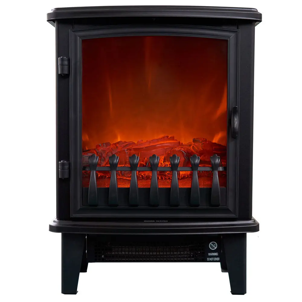 Heller 1800 W Freestanding Electric Fireplace Heater With Flame Effect (Black) 1