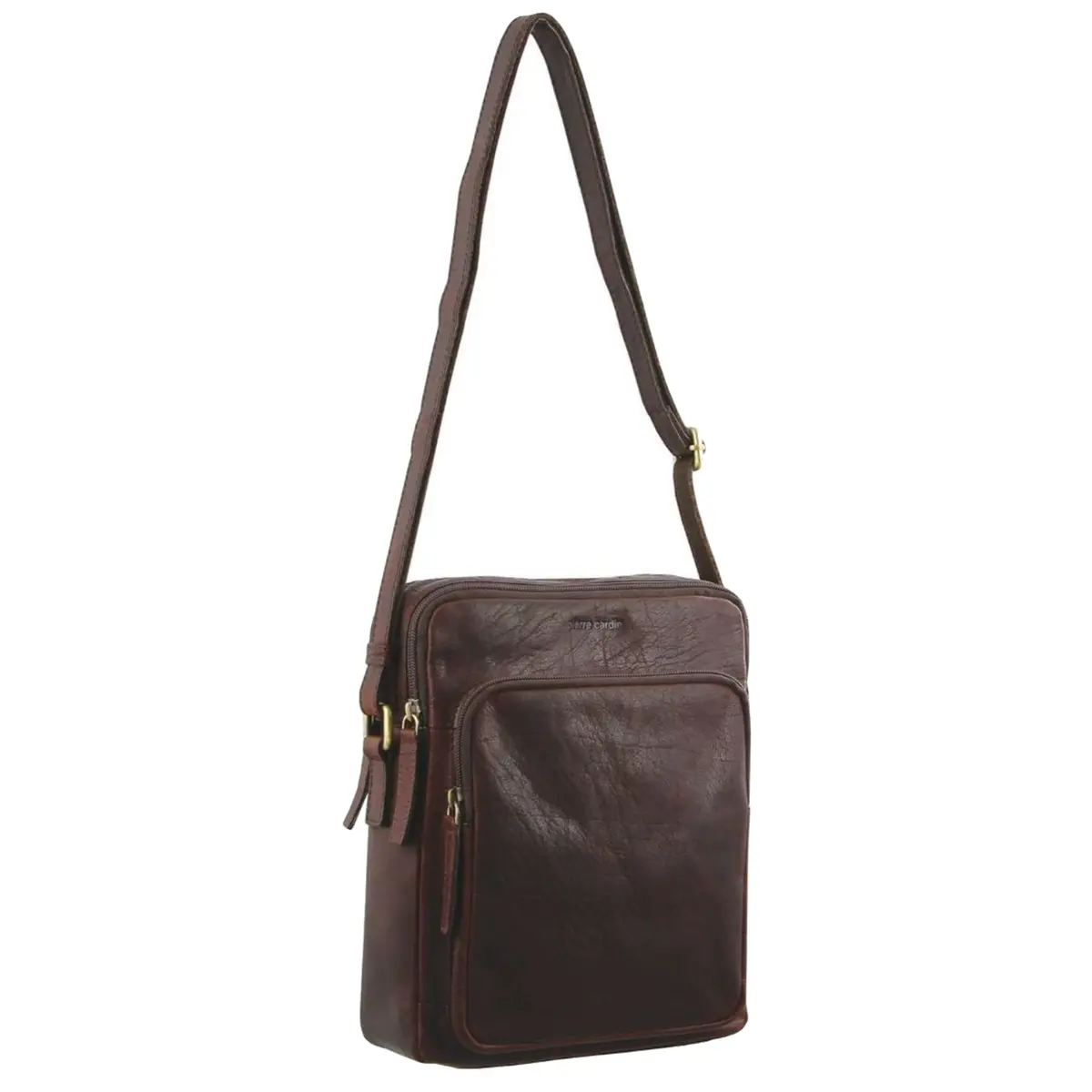 Pierre Cardin Italian Leather Tablet Bag Messenger Cross Body - Chestnut 1