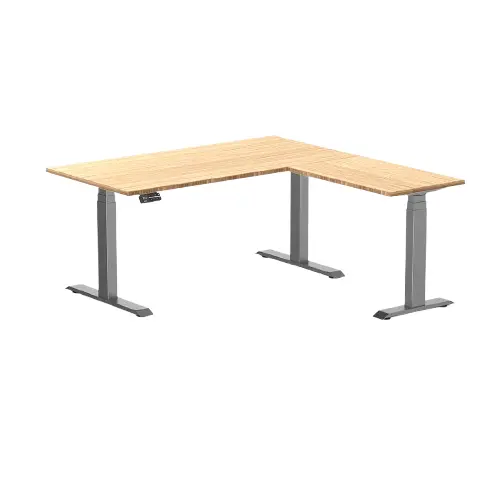 Desky Bamboo L-Shape Sit Stand Desk 150 X 155 Cm Bamboo Top And Space Grey Leg 1