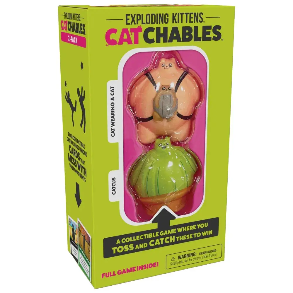 Exploding Kittens Catchables 2 Cat Wearing A Cat & Cactus Party Game 1