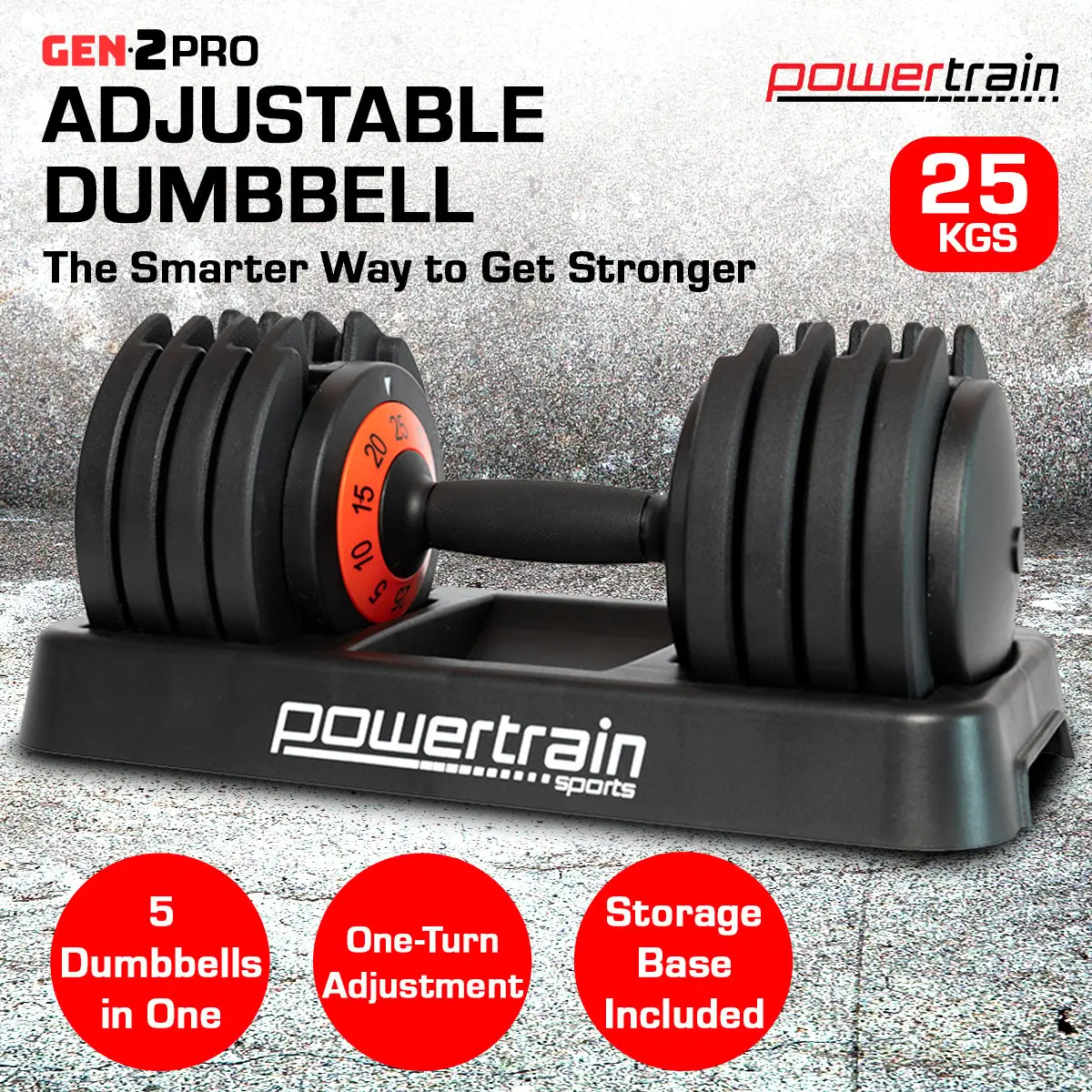 Powertrain 25Kg Gen2 Pro Adjustable Dumbbell Weights 2