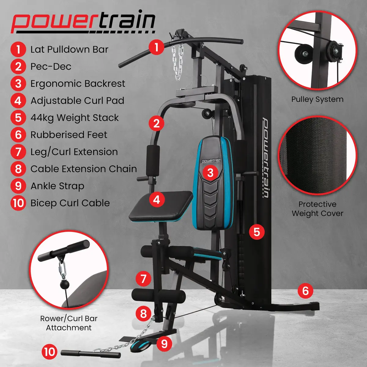 Powertrain Jx-300 Multi Station Home Gym 44Kg Weight Cable Machine 2