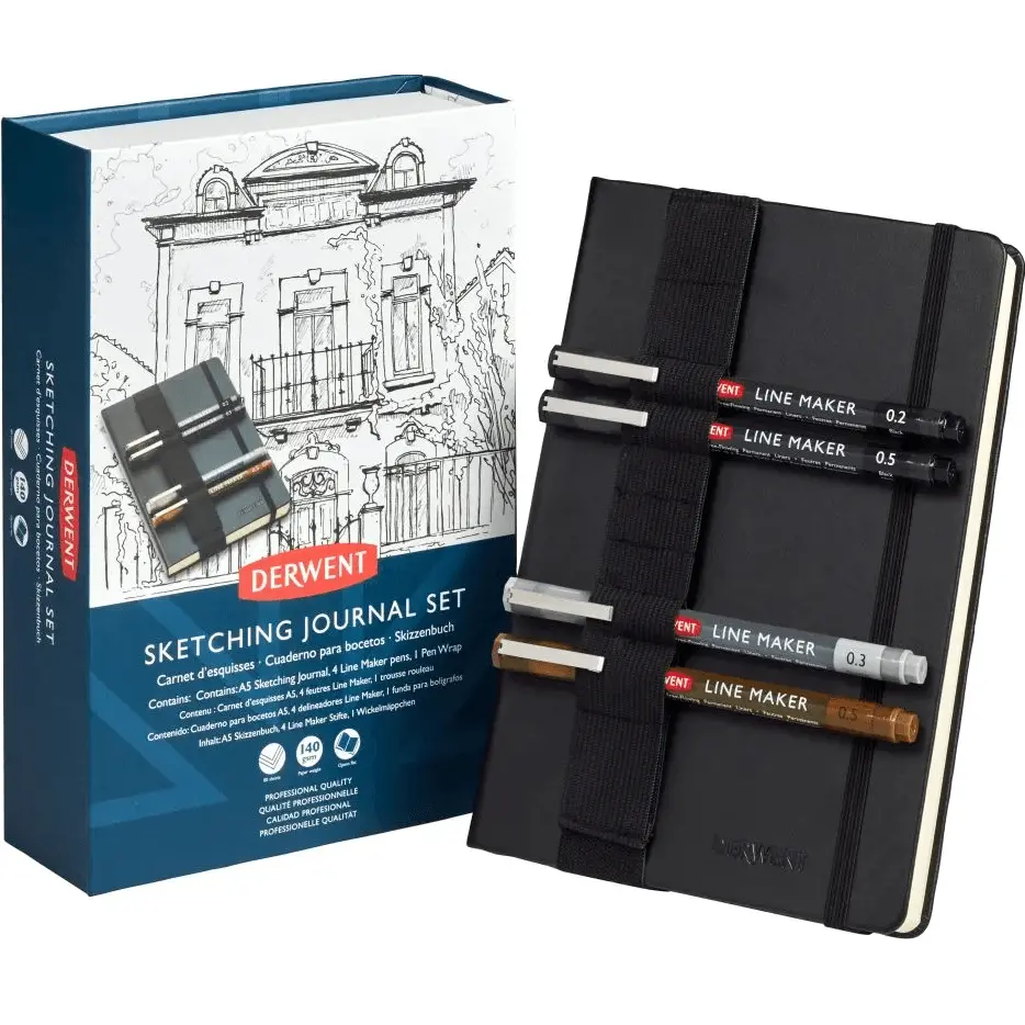 Derwent A5 Sketching Journal Book Set Graphik Line Maker Markers 1