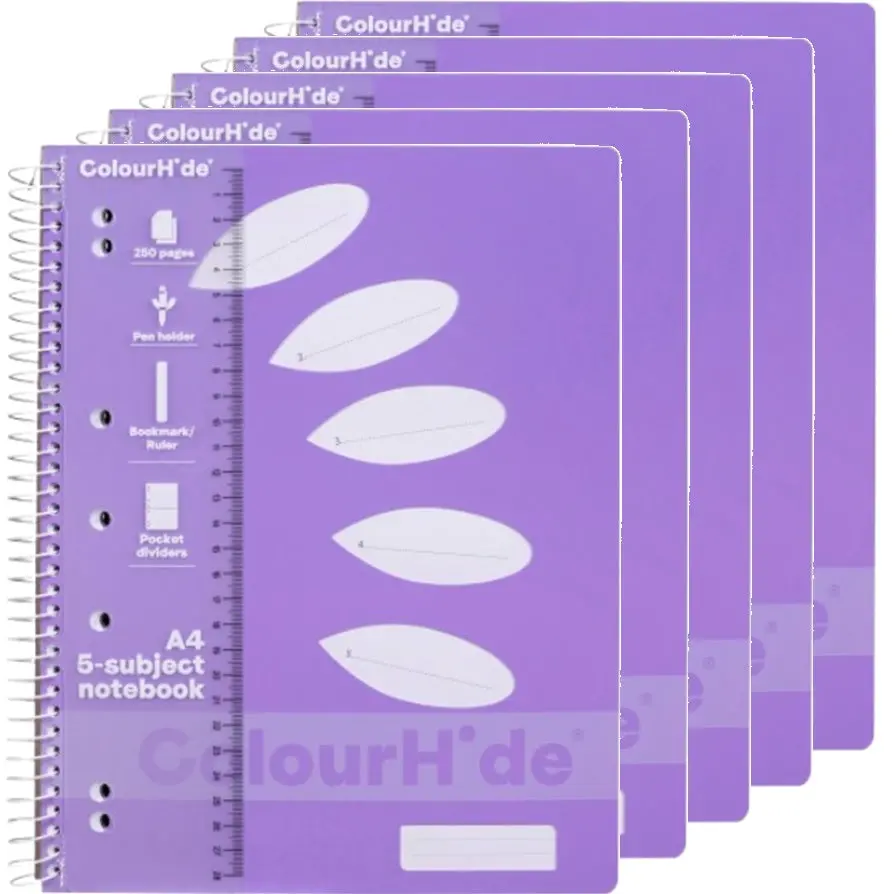 Colourhide 5-Subject Section Notebook 250 Page A4 Lavender Purple Book 1