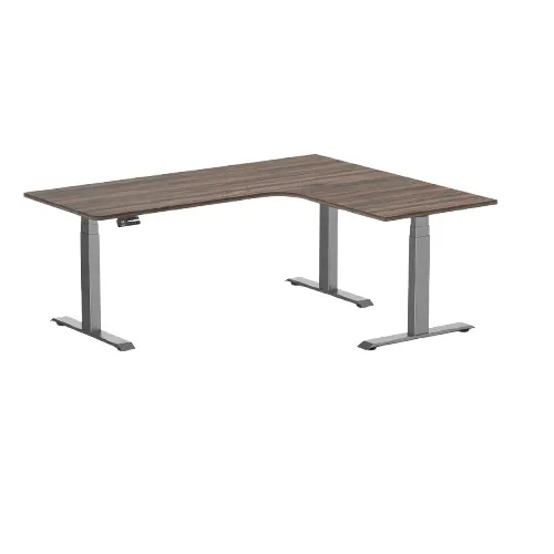 Desky L-Shape Melamine Sit Stand Desk 180Cm - Right Return Jarrah Legno Top And Space Grey Leg 1