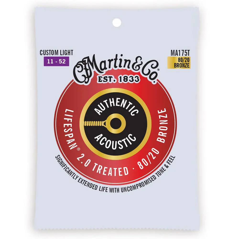 Martin Guitar Ma175t Authentic Treated Strings 80/20 Bronze Custom Light 1