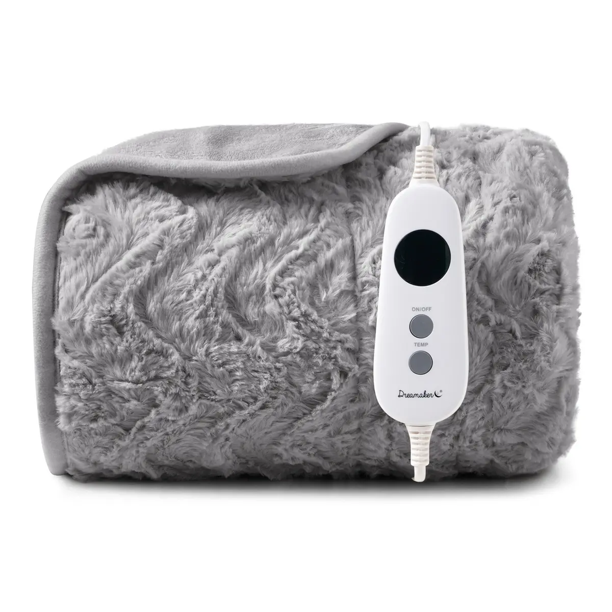 Dreamaker 500Gsm Faux Fur Electric Heated Throw Blanket [120X160cm] (Silver) 1