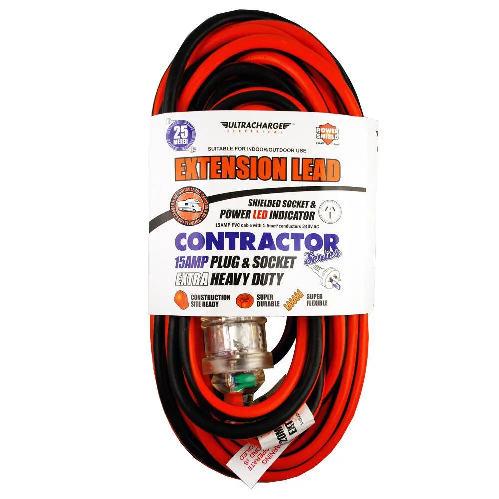 Ultracharge 25M Extension Lead 15A 240V Heavy Duty (Red) 1