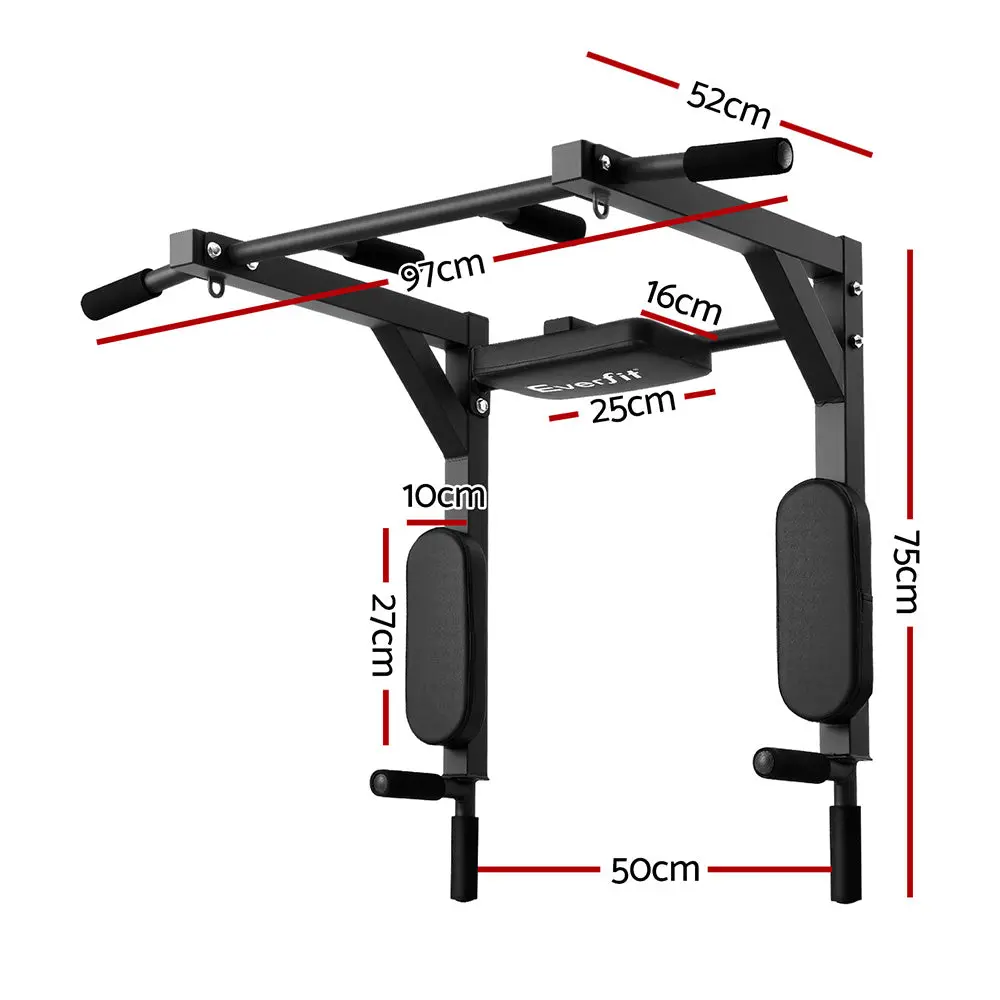 Everfit Pull Up Bar Dip Station Multi Gym 150Kg Home Power Station (Black/Red) 2