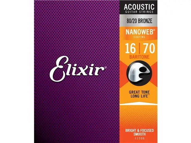 Elixir #11306 Acoustic Nanoweb 6 Guitar String Set 16-70 Baritone 1