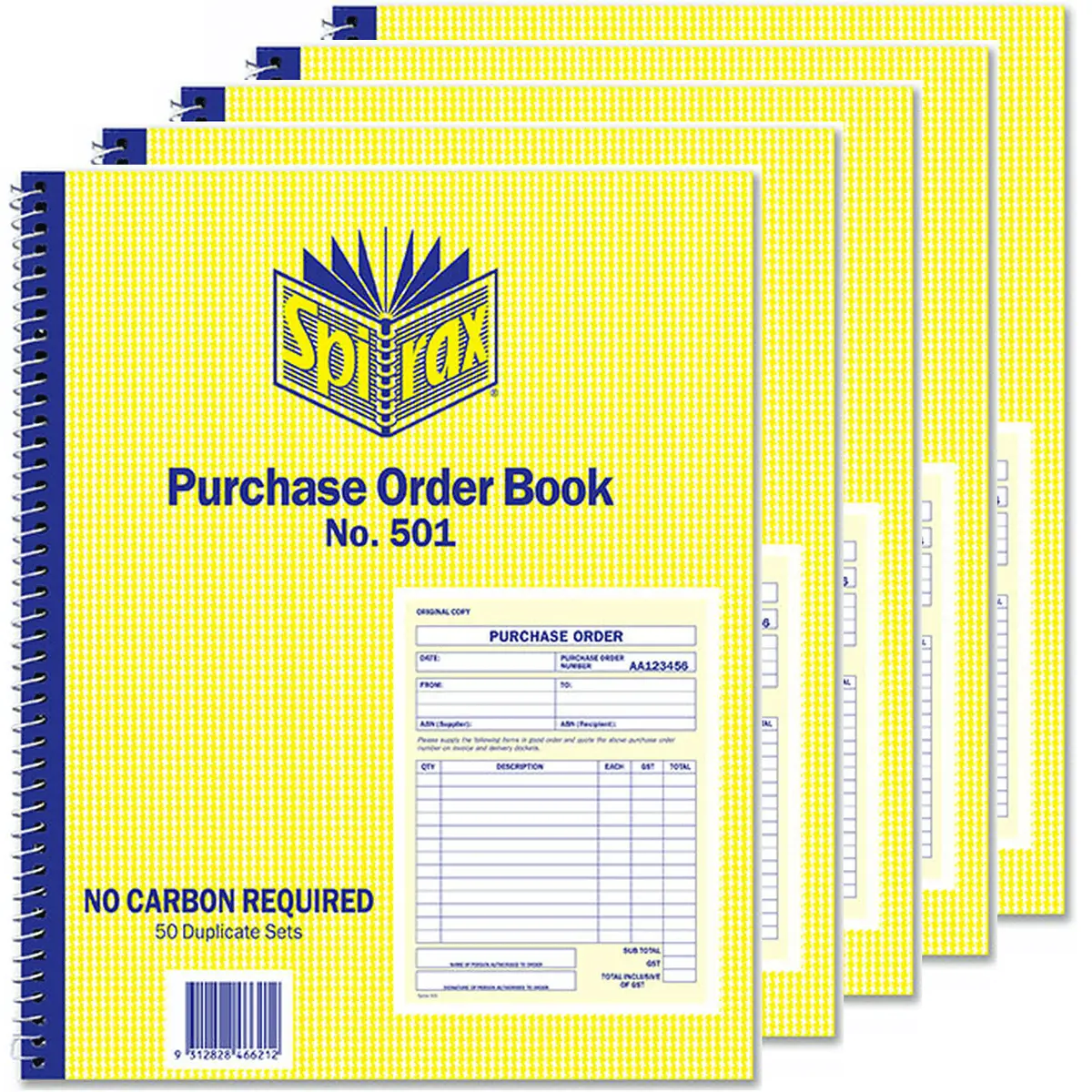 Spirax 5 Pack 501 Purchase Order Book 250X200mm Carbonless Bulk 1