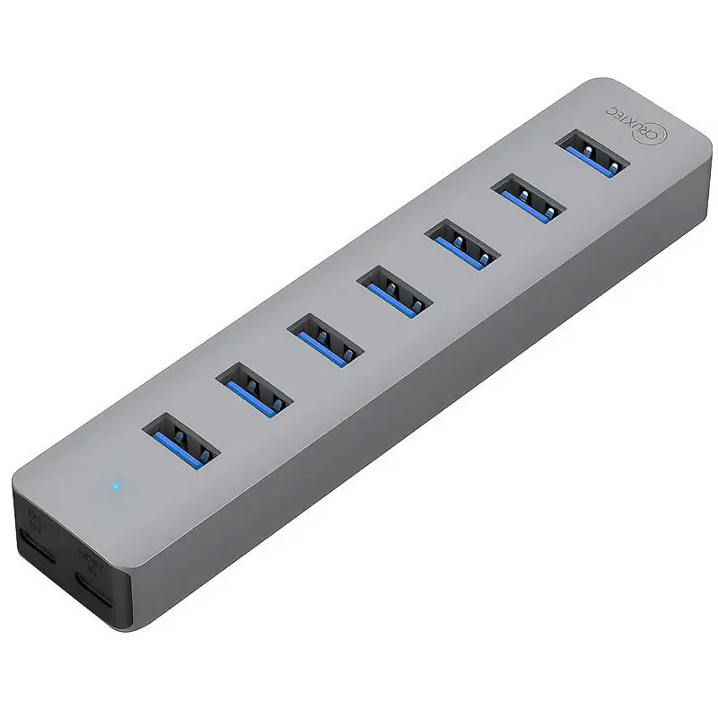 Cruxtec 7-Port Aluminum Usb 3.0 Hub With Usb-C Power Supply Port (Au3-H7-Sg) 1