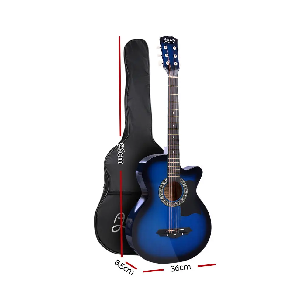 Alpha 38 Inch Acoustic Guitar Wooden Body Steel String Cutaway Blue 2