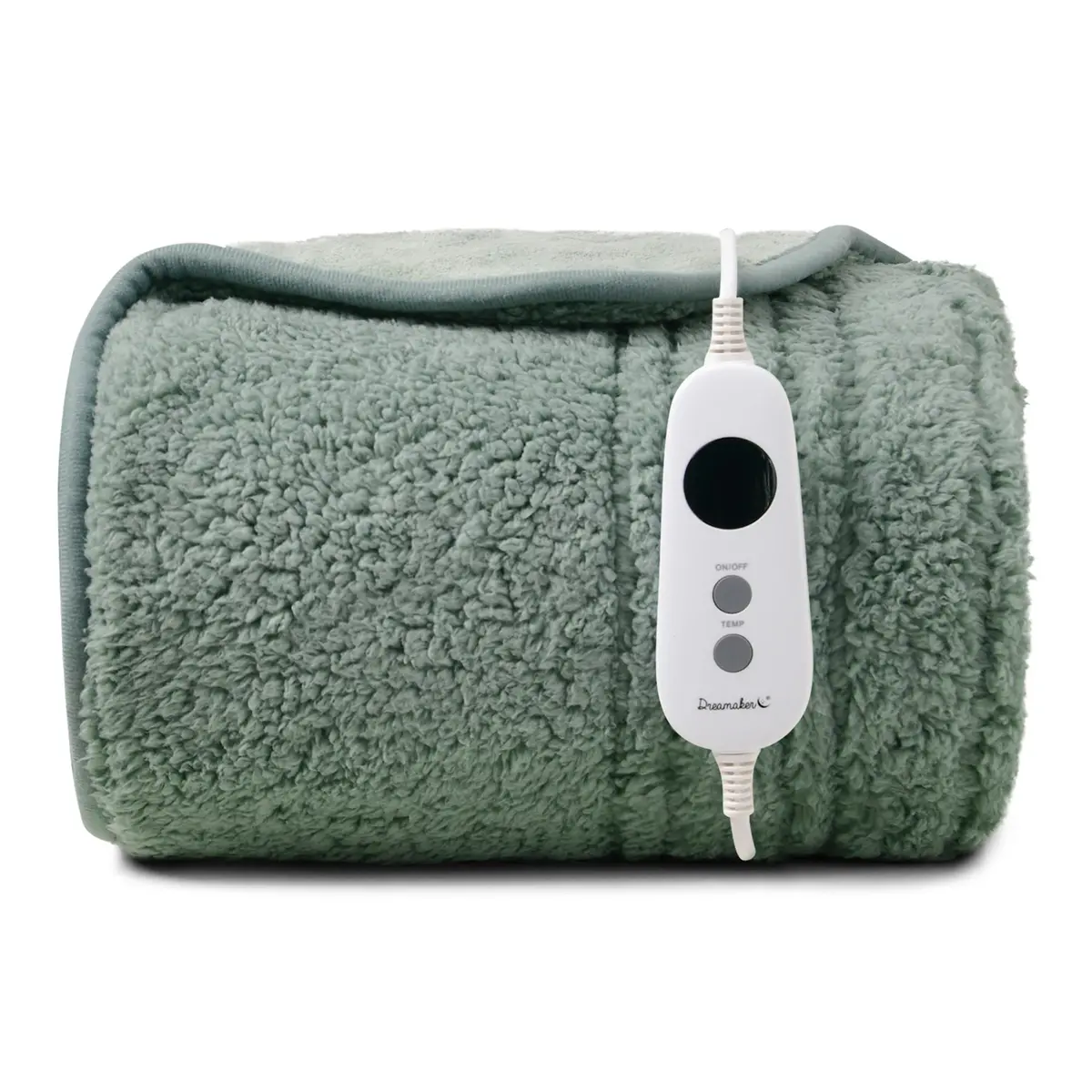 Dreamaker Reversible Sherpa & Coral Fleece Electric Heated Throw Blanket [130X160cm] (Olive/Sage) 1