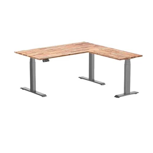 Desky Bamboo L-Shape Sit Stand Desk - 150 X 155 Cm Acacia Top And Space Grey Leg 1
