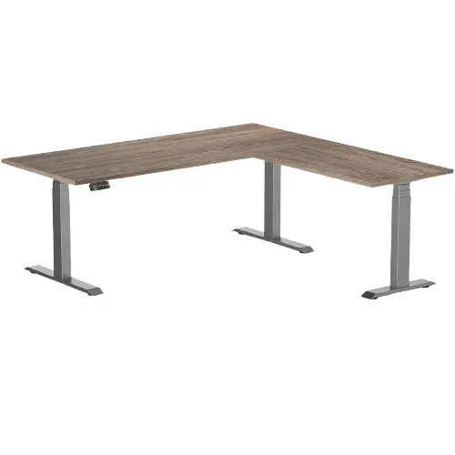 Desky Eco L-Shape Melamine Sit Stand Desk 180 X 175 Cm Natural Walnut Top And Space Grey Leg 1