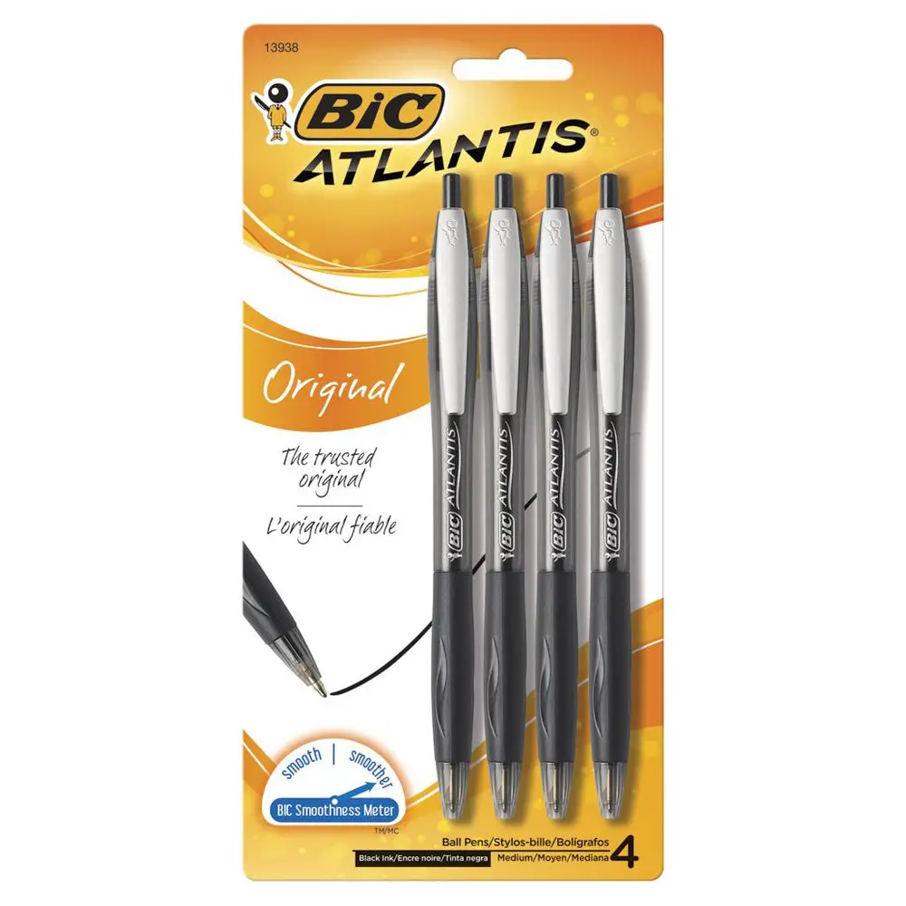 Bic Atlantis Original Medium Retractable Ball Pens [Black] (4-Pack) 1
