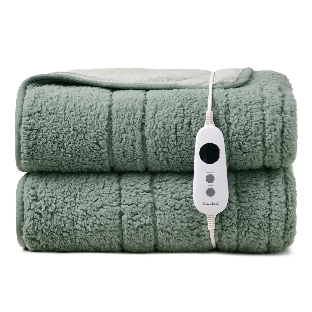 Dreamaker Reversible Sherpa & Coral Fleece Electric Heated Throw Blanket [180X200cm] (Olive/Sage) 1