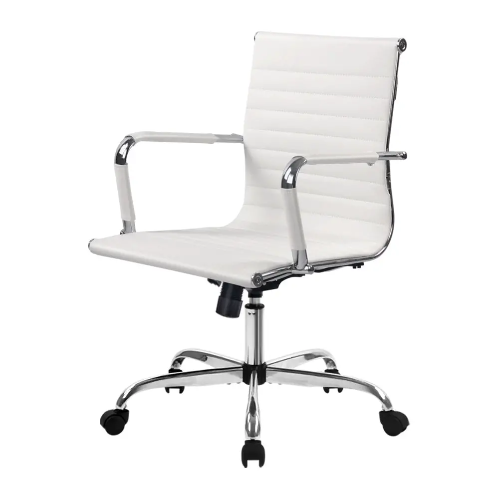 Artiss Office Chair Conference Chairs Pu Leather Mid Back (White) 1