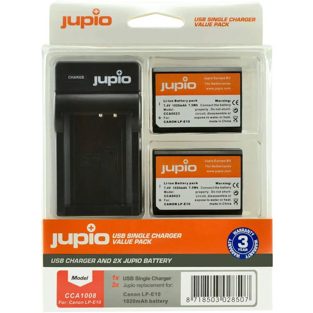 Jupio 2X Batteries 1150Mah & Usb Single Charger Kit For Canon Lp-E10 1