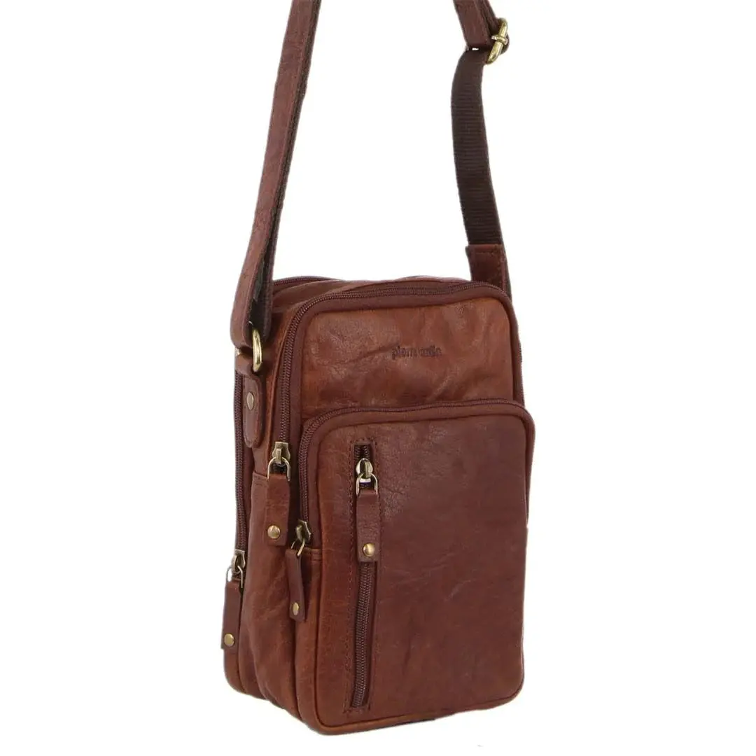Pierre Cardin Mens Rustic Leather Cross Body Bag Messenger - Chestnut 2